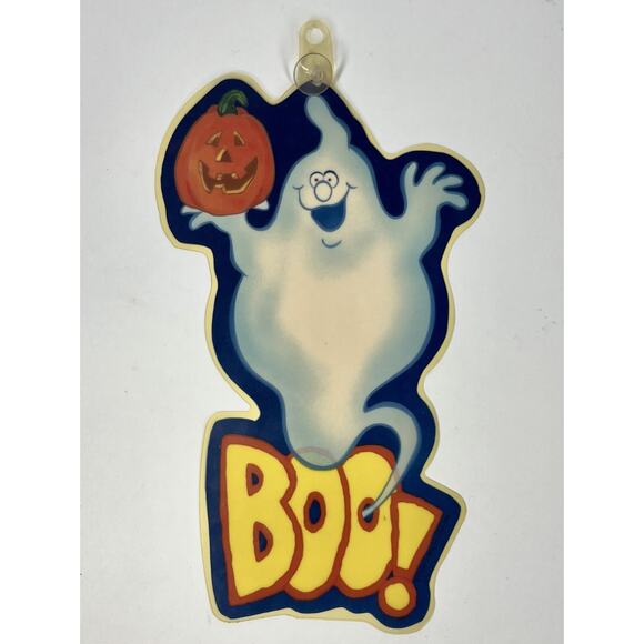 Vintage Halloween Window Decor Suncatcher Ghost Pumpkin BOO Plastic - Picture 1 of 3